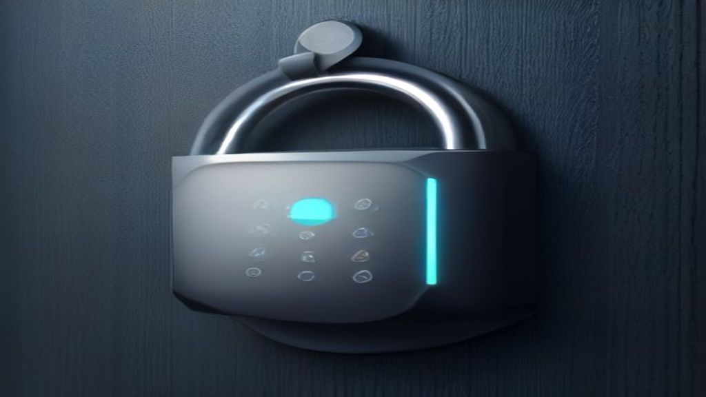 具備數字鍵盤嘅智能電子鎖，象徵網絡安全防護