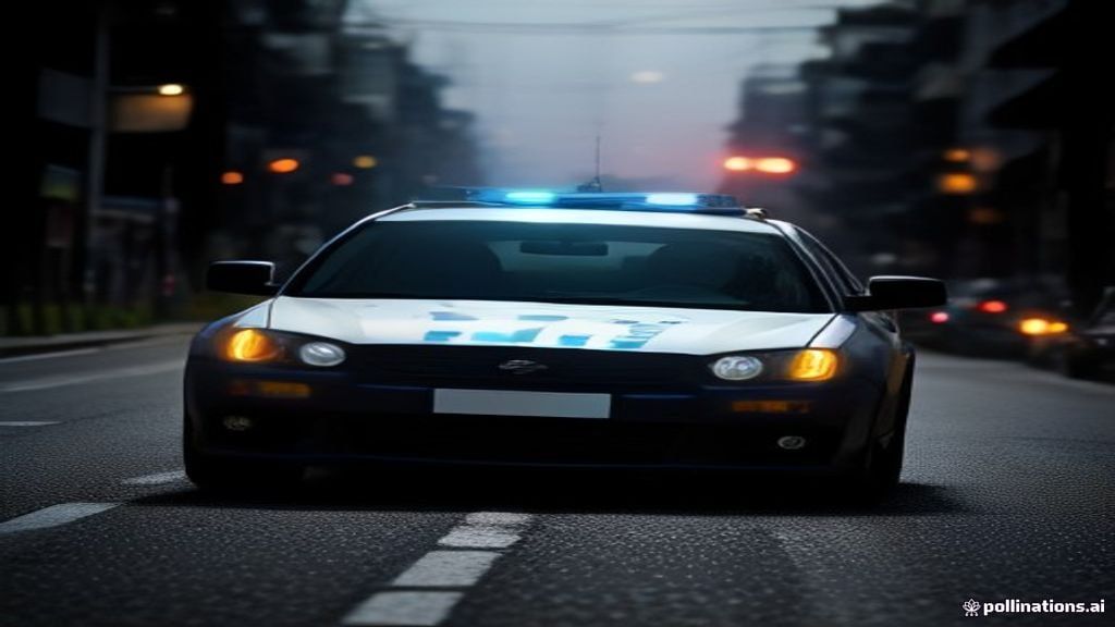 Police car with emergency lights at night
