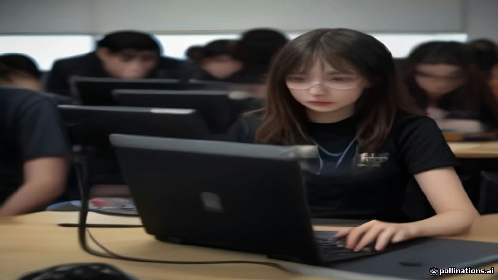Young participants working on laptops at a hackathon event